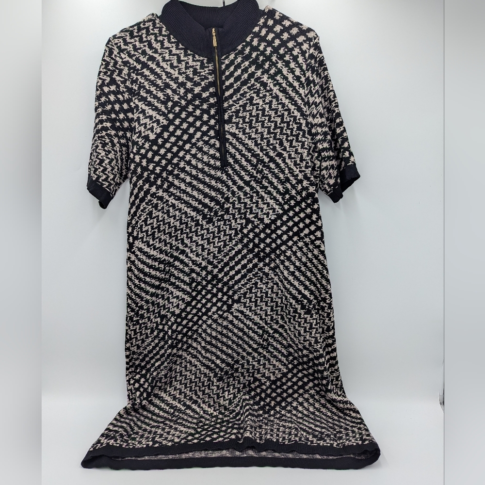 Calvin Klein Abstract Knit Quarter-Zip Short Sleeve Mock Neck Mini Dress Medium